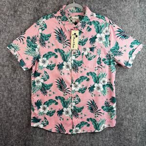 Oliver & Burke Men's Large Pink Tropical Floral Button-Up Shirt Hawaiian NWT